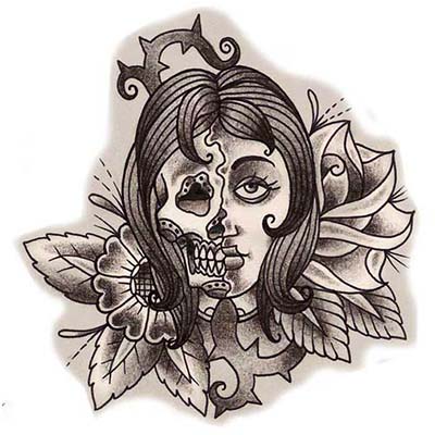 Girl Skull Design Water Transfer Temporary Tattoo(fake Tattoo) Stickers NO.11526